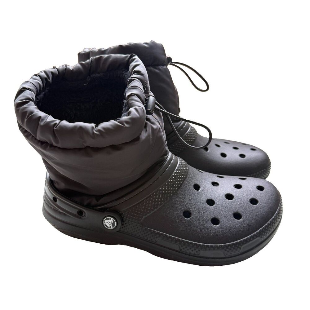 Crocs Classic Neo Puff Boot Black Faux Fur Lined Winter Boots Size M 8 W 10